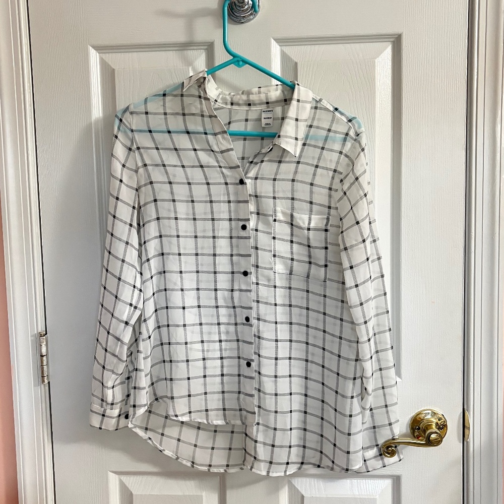 🤍 Old Navy Plaid Button-Down Blouse | Size XS